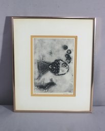 Pencil-signed Limited Edition Lithograph Abstracted Fish  Signed And Numbered N. Wilkes AP2