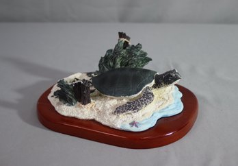 Sea Turtle And Hatchlings Family On Beach Pictorial Sculpture
