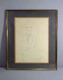 Numbered Limited Edition Lithograph Untitled - Portrait Of Man In Hat After Amedeo Modigliani #238/300