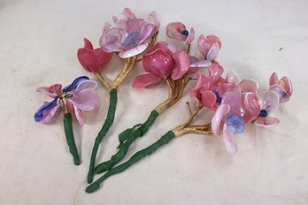 Vintage Czech-style Polychrome Art Slag Glass Flower Bouquets (3 Multi Flower, 1 Single)