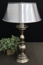 Vintage Spun Aluminum Shade And Balustrade Base Lamp