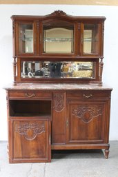 Marble Top Buffet/Hutch With Carved Details - Restoration Needed