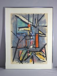 Framed Vintage Polychrome Geometric Abstract, Signed By Artist LR