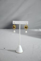 Golden Circle And White Snowdrop Earrings