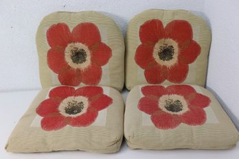 Group Lot Of 4 Big Red Poppy Seat Cushions