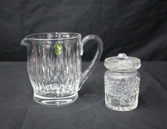 Waterford Irish Crystal Pitcher And Waterford Clear Cut Crystal Honey/Jam Condiment Jar