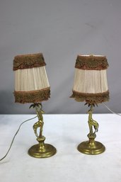 Pair Of Hollywood Regency Style Brass Giraffe Figurine Boudoir Lamps