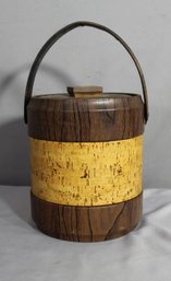 Vintage Cork Wrapped Ice Bucket W Lid & Handle Faux Wood Mid Century Modern