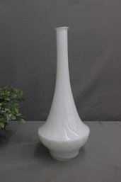 Tall White Swirl Milk Glass Bud Vase