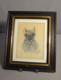 Signed Pastel Dog Portrait By Artist Launa R., 1974