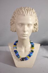 Vintage Blue Green Jelly Bean Bead Necklace