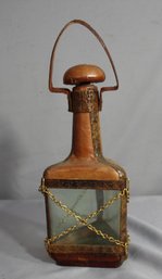 Leather Wrapped Liquor Bottle Decanter Lantern Metal Crossed