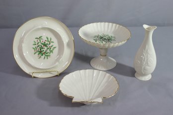 Group Lot Of Lenox-rosebud Vase, Holiday Compote, Shell Dish, Holiday Ash Tray