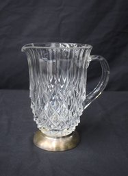 Vintage Clear Cut Crystal Pitcher On Silver-plated Base