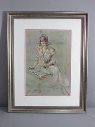 Framed Pastel On Paper Portrait Of Woman Reading, Signed LL