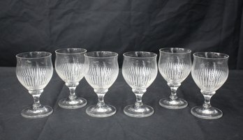 Group Lot Of 6 Frosted Rib Flare Glass Goblets