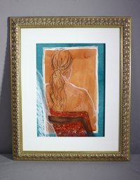 Framed Watercolor Portrait Of Seated Female Facing Away