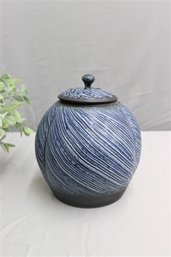 Signed Blue Ceramic  Lidded Jar