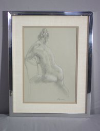 Original Graphite Drawing On Paper Seated Nude Female Signed Sid Helfand 1971