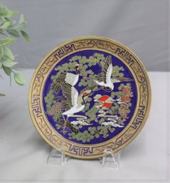 Vintage Chinese Cloisonne Three Cranes Plate