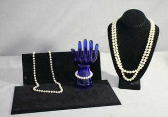 Group Lot Of Three Faux Pearl Necklaces And Bracelet