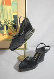 Vintage Herbert Levine Black Wedge Heels - Size 6