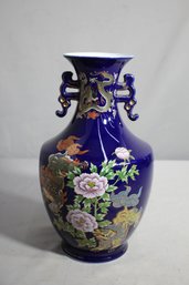 12.5' Hand-Painted Porcelain Vase With Dragon And Floral Motif