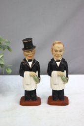 Two Vintage SyrocoWood Jeeves Bartender Bros Figurines Corkscrew Heads