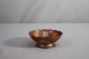 Vintage Multicolor Brass Enamel Scalloped Edge Raw Brass Foot