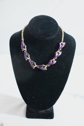 Abstract Purple Form Necklace On Double Ring Link Chain