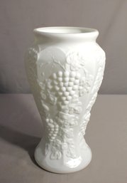 Vintage White Milk Glass Flower Vase With Raised Grape Pattern