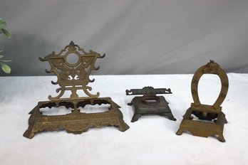 Group Lot Of Antique Cast Iron And Brass Inkwell Stands