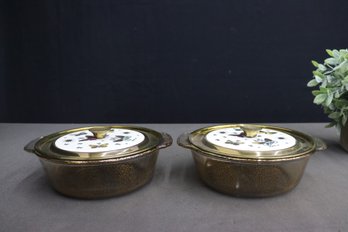 Georges Briard And Fire King Covered Casserole In Brass