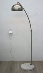 Vintage Arco Floor Lamp In Brushed Stainless Steel With Travertine Base