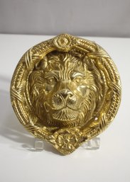 Brass Lion Head Door Knocker Shiny Solid Heavy Hinged Vintage