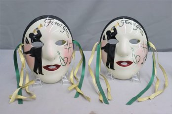 A Pair Of Vintage 1999 Forest Glen Ceramic Mardi Gras Masks