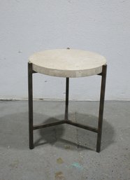 Mexican Stone Top And Patinated Metal Frame Round Side Table