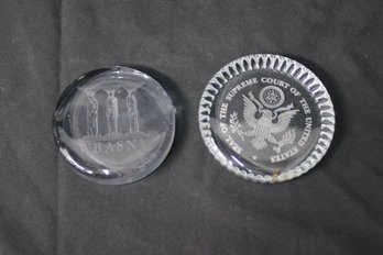 Two (2) Glass Paperweight -United States Supreme Court And WBASNY