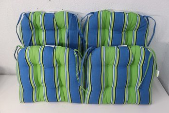 Blue And Green Bold Stripe Tufted Tie Back Chair Cushions