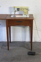 Vintage Singer Sewing Machine With Original Wooden Table