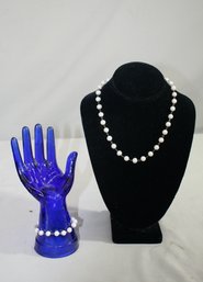Group Lot Of Faux Pearl And Links Necklace And Bracelet
