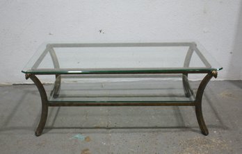 Beveled Glass Top Coffee Table With Patinated Metal Frame
