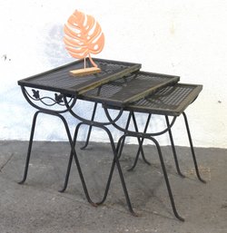 Vintage 1970's Russell Woodard Salterini Nest Of Three Wrought Iron Side Tables