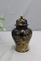 Vintage Japanese Porcelain Black & Gold Otagiri Ginger Jar & Lid