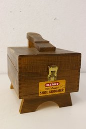 Vintage Dove Tail Oak Shine Box - KIWI Hand Crafted Shoe Groomer With Polishes And Brushes Etc