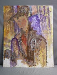 Vintage Watercolor & Acrylic Impressionist Style Portrait On Paper (unframed)