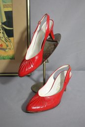 Vintage Evan-Picone Red Leather Slingback Heels - Size 7