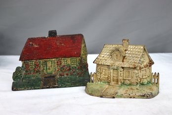 Two Vintage Painted Cast Iron Cozy Cottage Door Stops