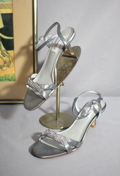 Dyeables Silver Strappy Heels With Rhinestone Detail - Size 8.5B