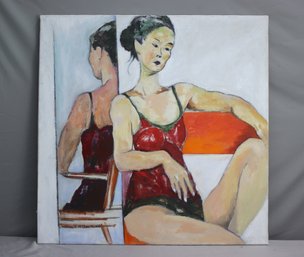 Original Oil On Canvas A Break At The Dance Studio, Signed And Dated 10-00 SMC And Chen (Verso)